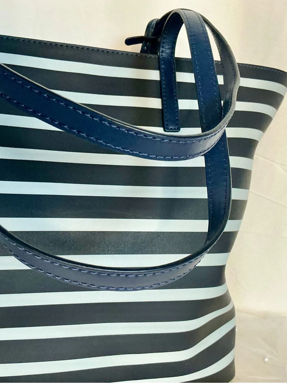 Kate Spade Navy White Stripe Leather Tote Shoulder Bag Large - Picture 4 of 11